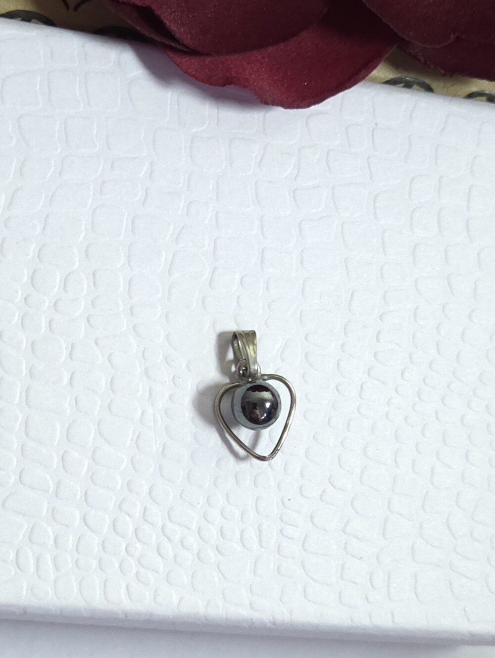 Vintage Sterling Silver Heart & Hematite Stone Center Pendant Curtis Creations